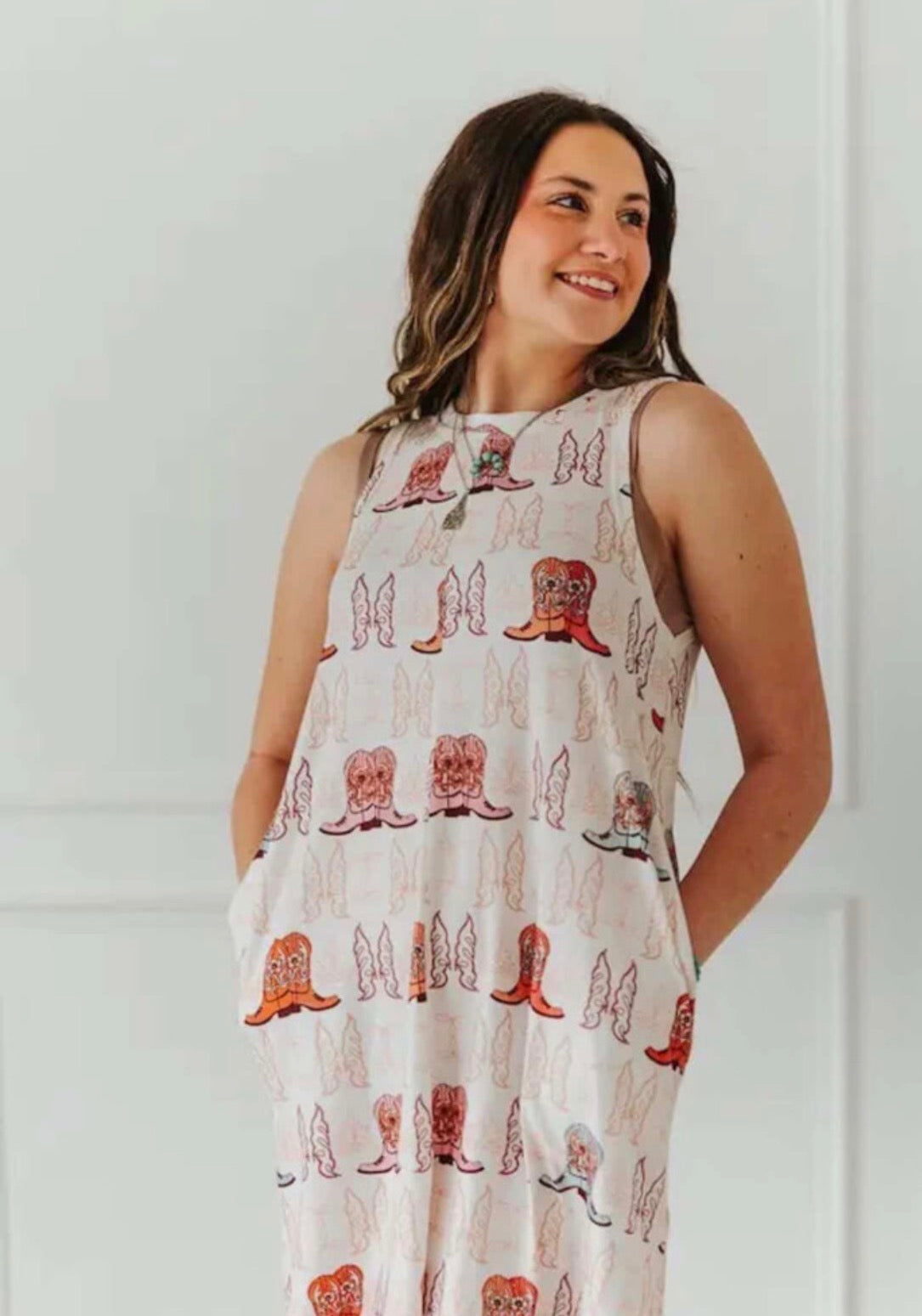 Western Boots sleeveless dress