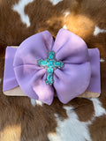 Turquoise cross Purple Headwrap