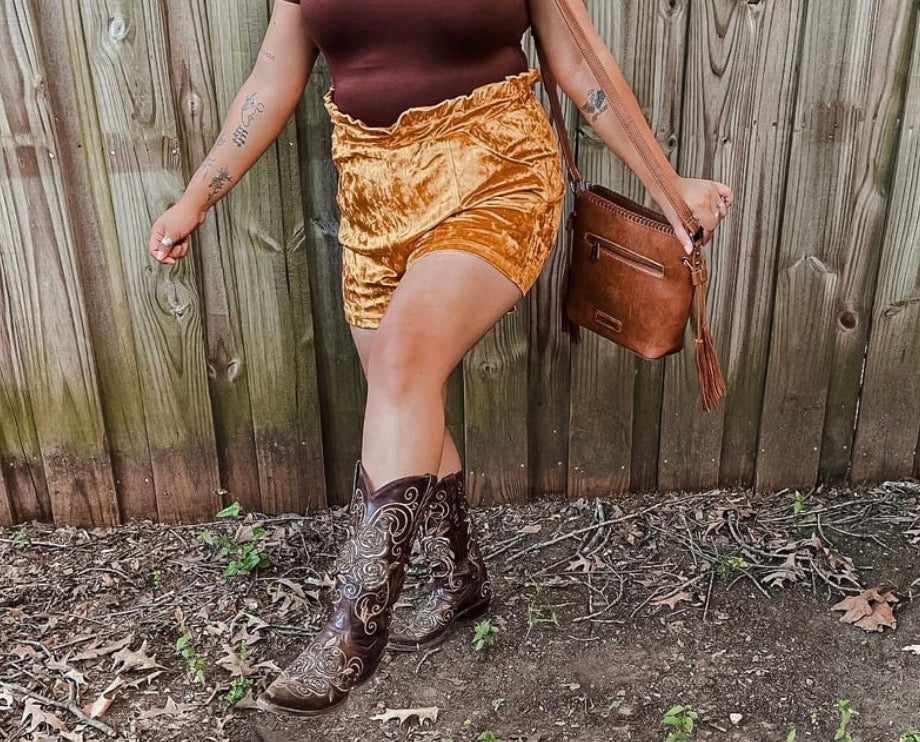 Mustard velvet shorts