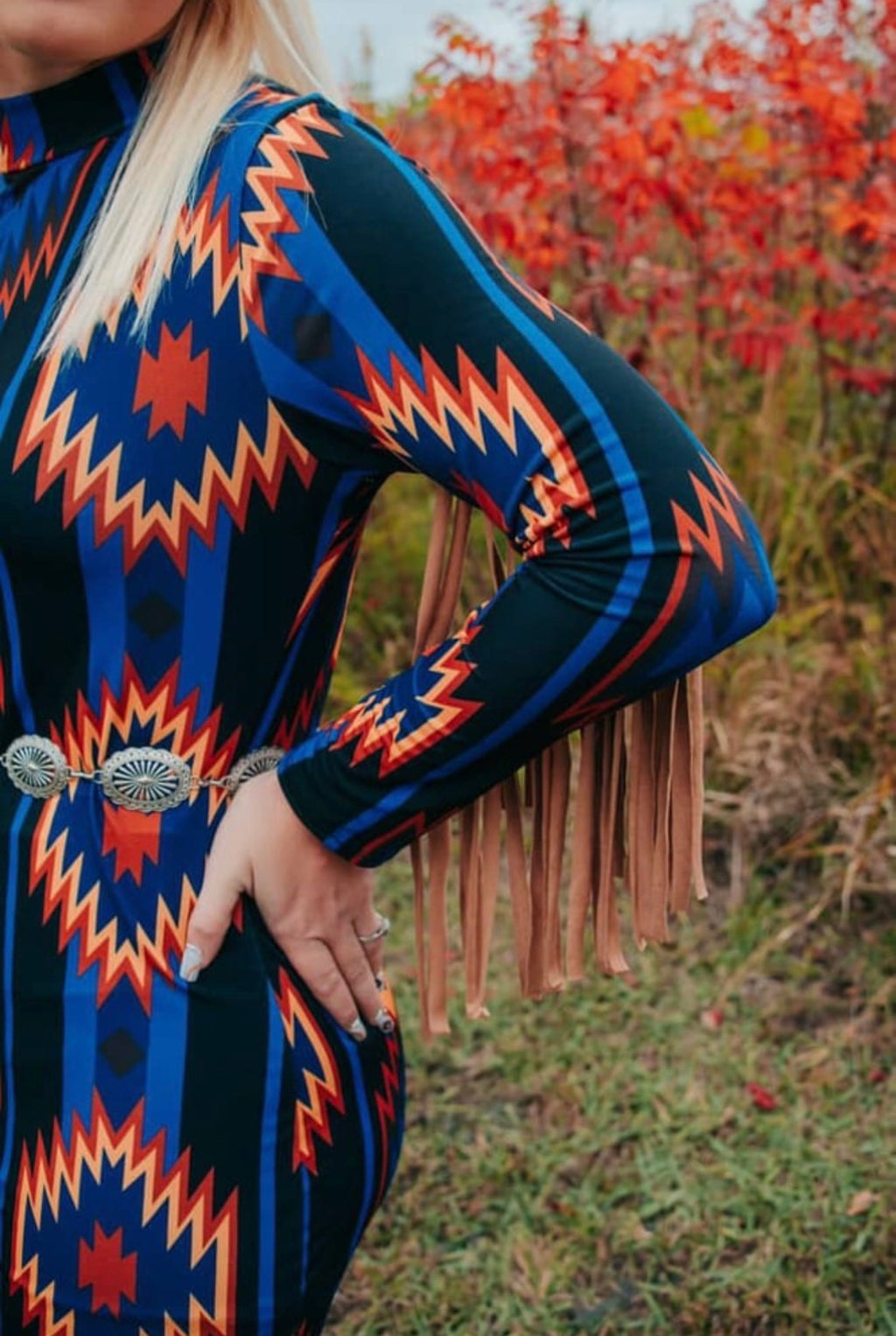 Blue Aztec Fringe Dress