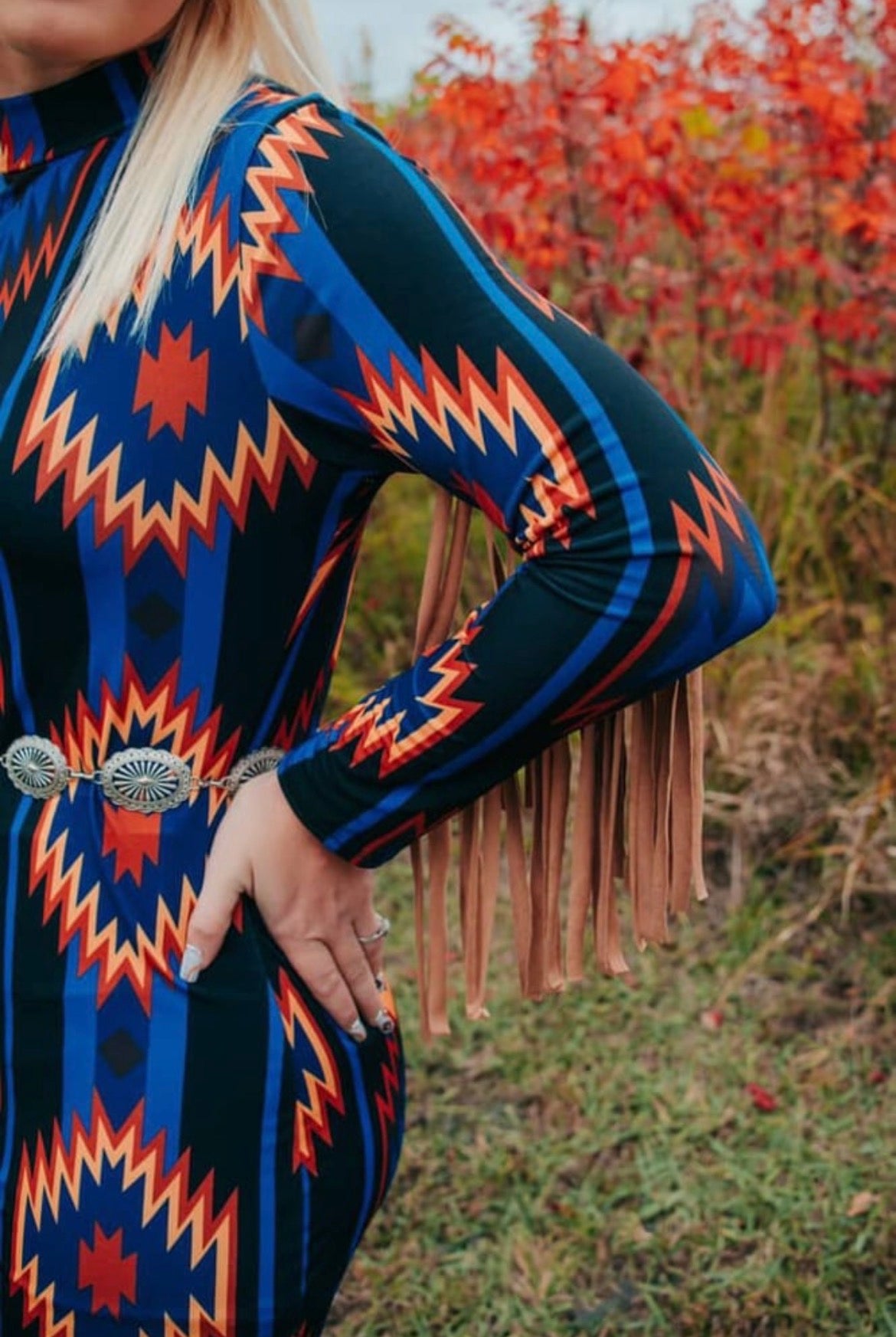 Blue Aztec Fringe Dress