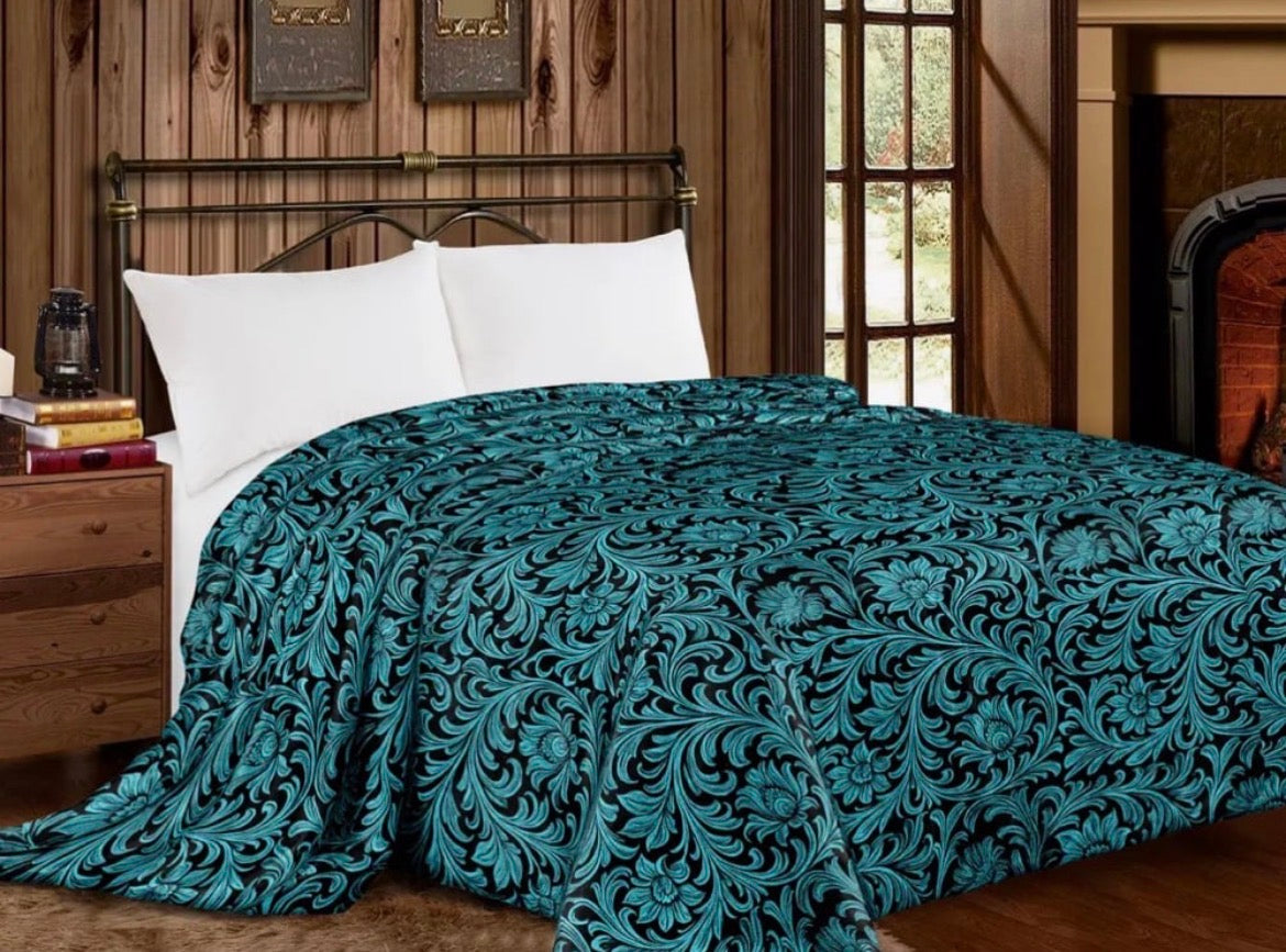 Turquoise Floral King Blanket