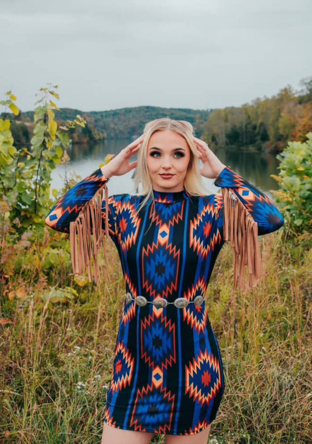 Blue Aztec Fringe Dress
