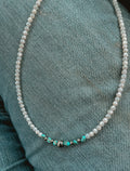 Pearl necklace w/genuine turquoise Navajo pearl choker