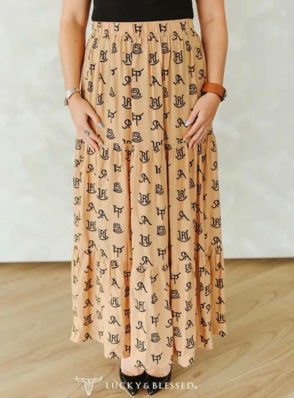 Cattle Brand elastic waist ruffle skirt