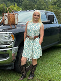 Teal Horseshoe sleeveless dress