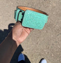 Teal Tooled Belt