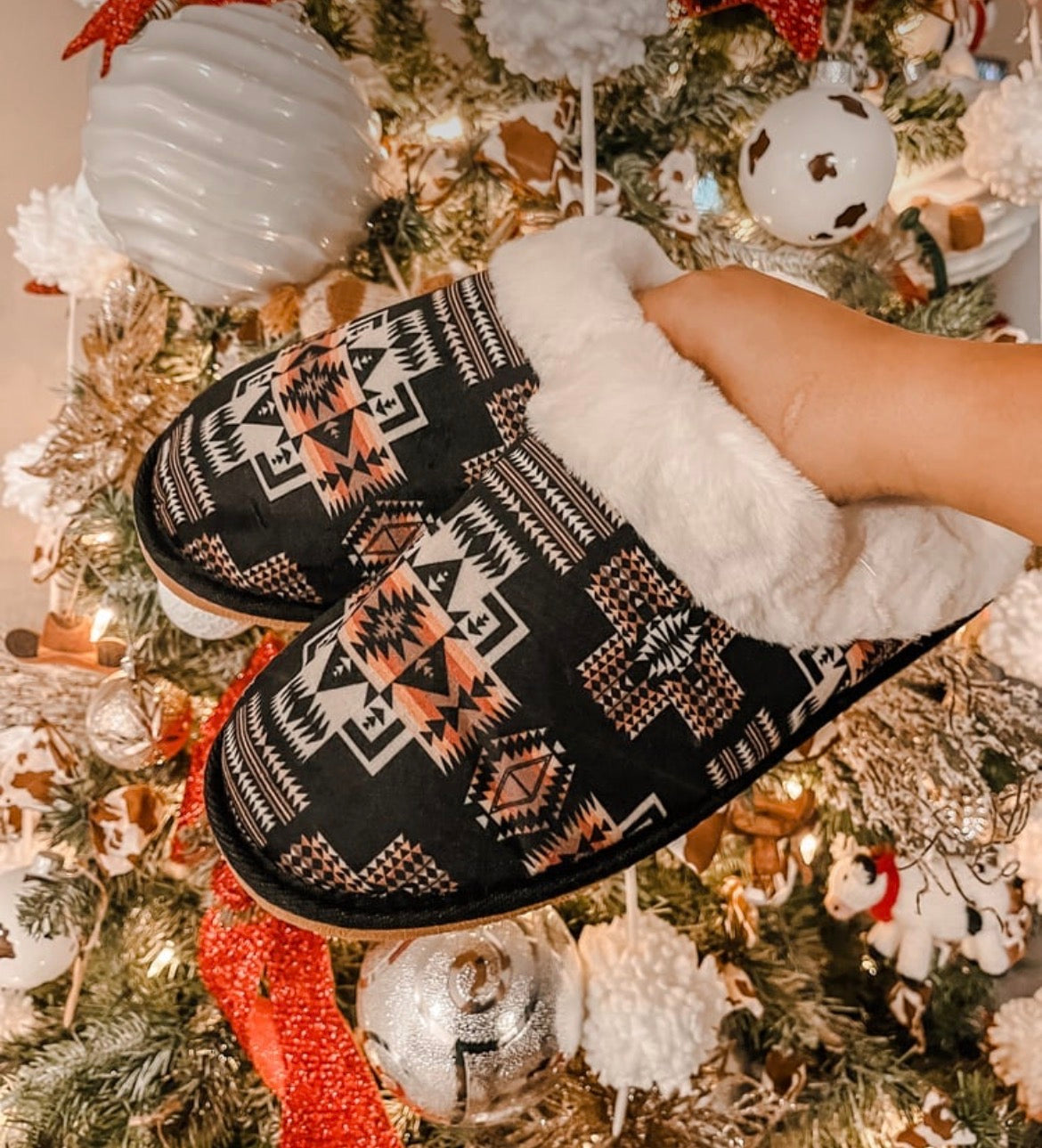Black Aztec Slippers