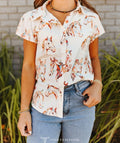 Western Beige button down sleeve ruffle blouse
