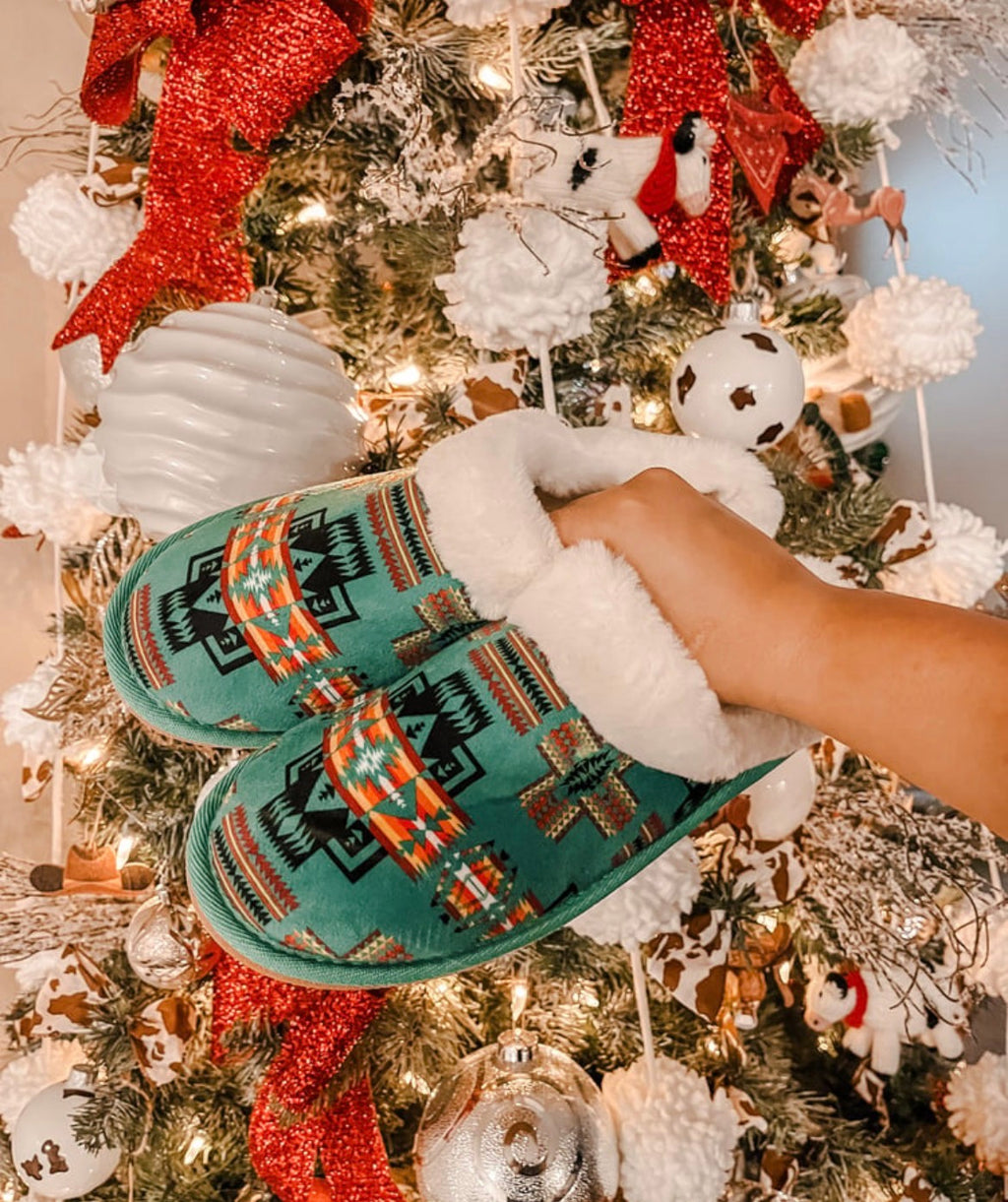 Turquoise Aztec Slippers